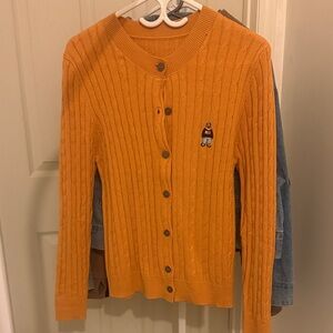 Orange Cable Knit Cardigan Sweater